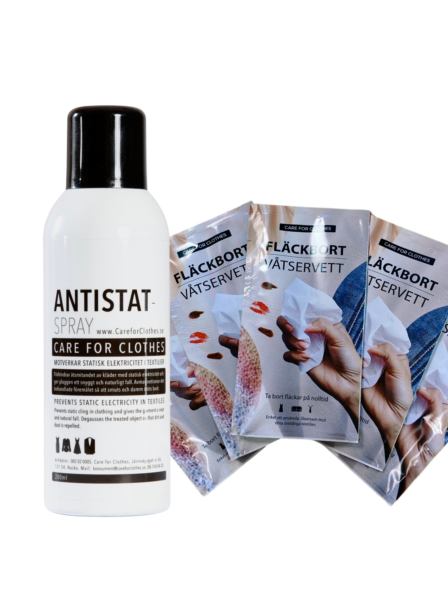 ANTISTAT SPRAY + 5 pack Fläckbort våtservett SPARA 15%
