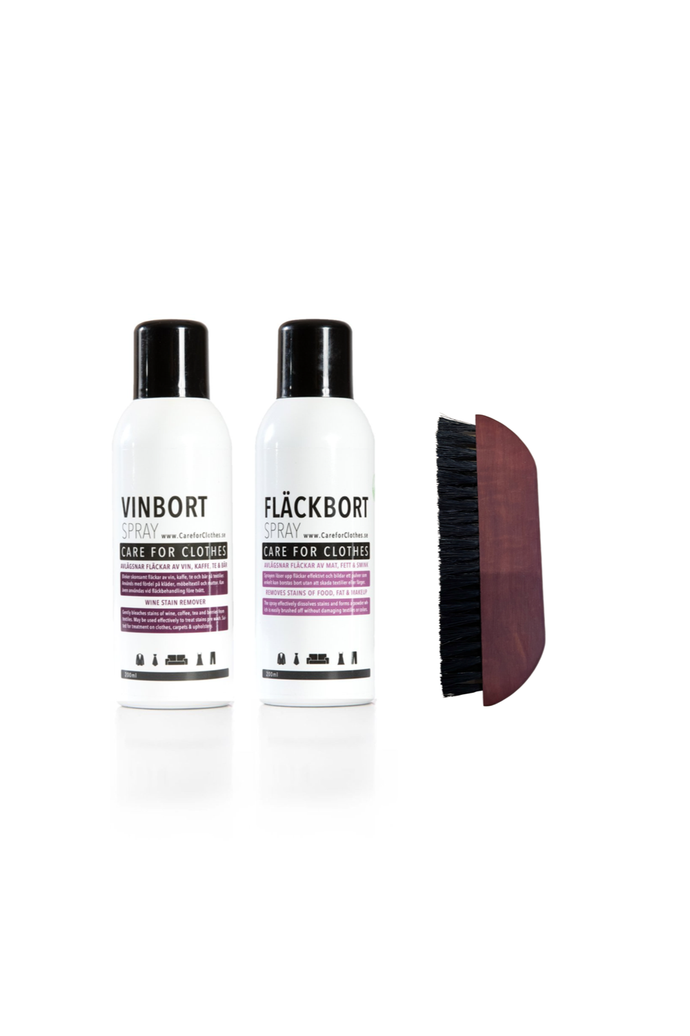 FLÄCKBORTTAGNING UTAN TVÄTT paket Fläckbort+Vinbort+borste