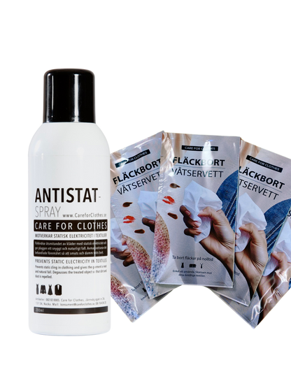 ANTISTAT SPRAY  +          5 pack Fläckbort  våtservett  SPARA 15%